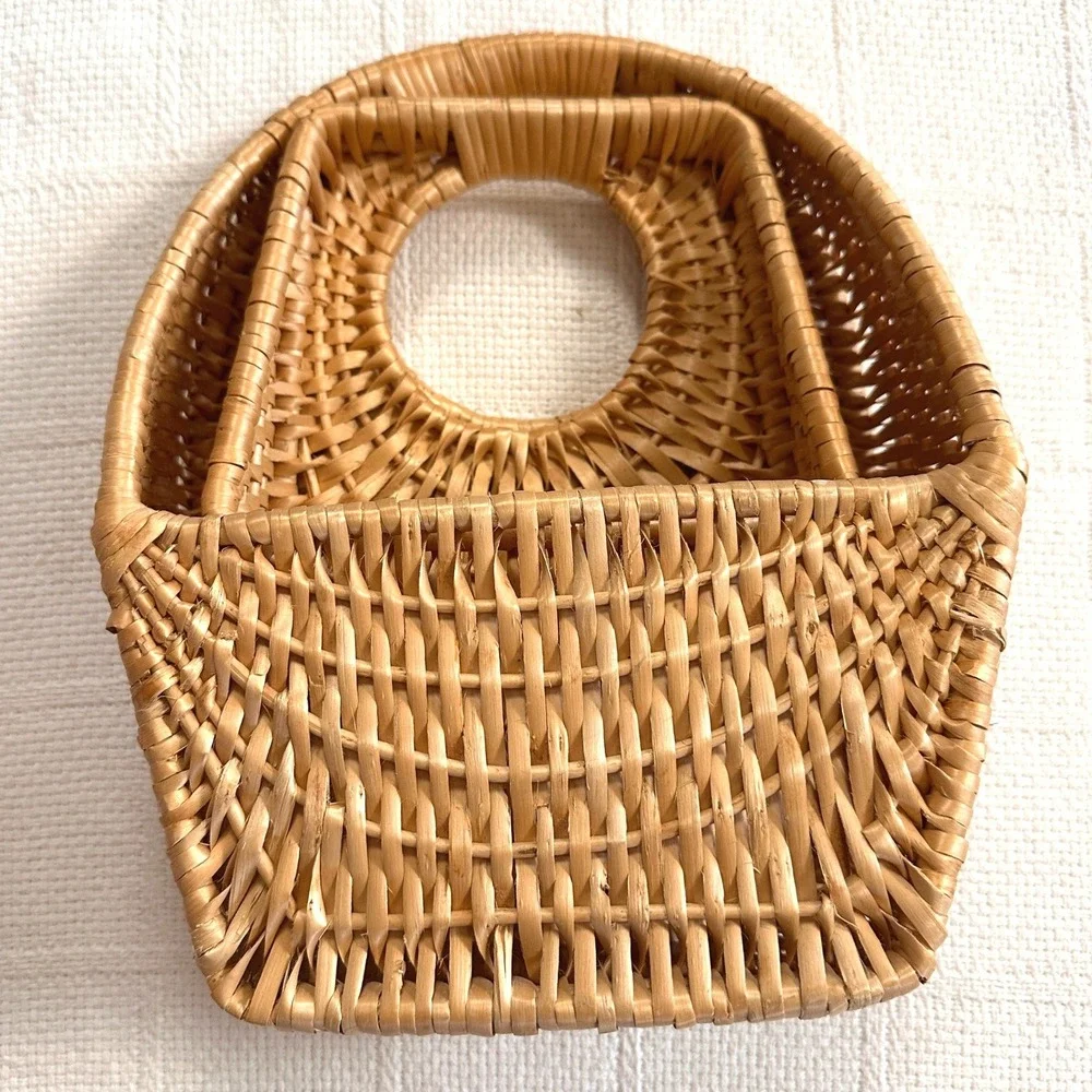 VTG Wicker Rattan Wall Pocket Basket Set Cottagecore Boho Decor